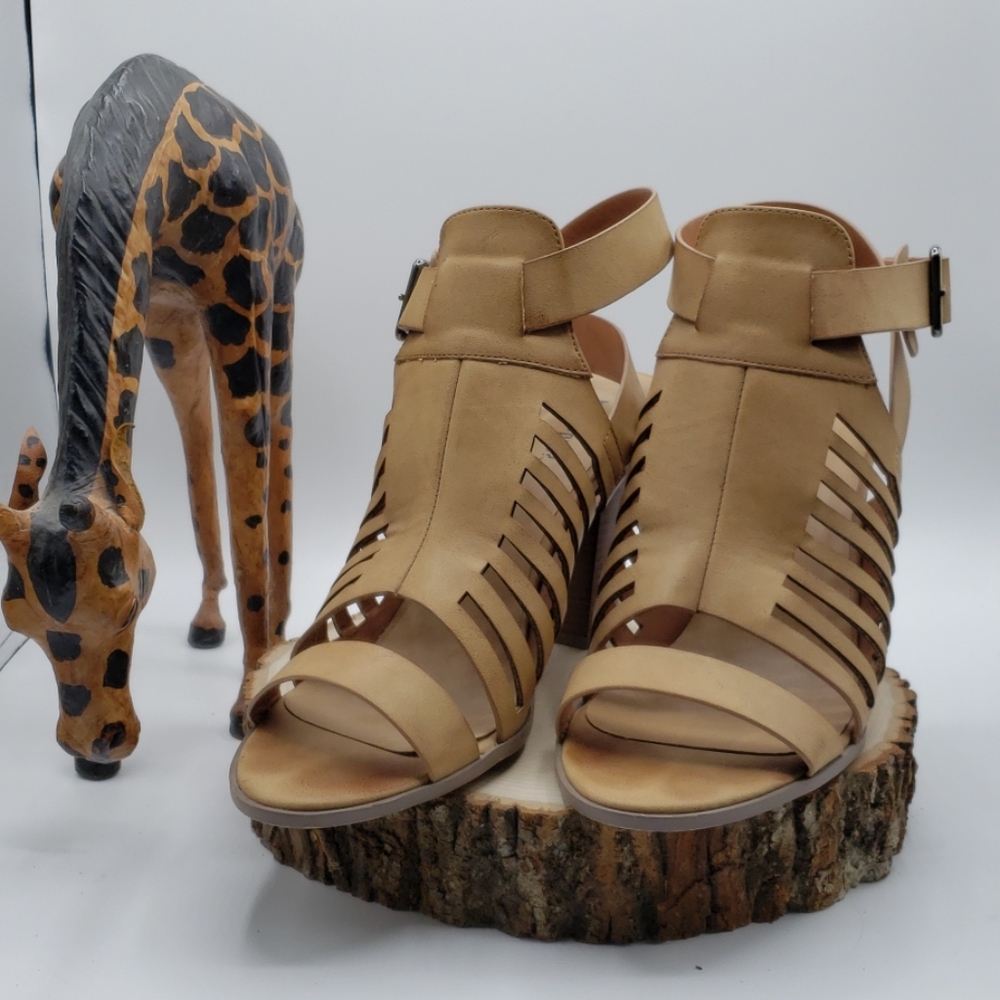 Strappy Tan Heel with Adjustable Backstrap